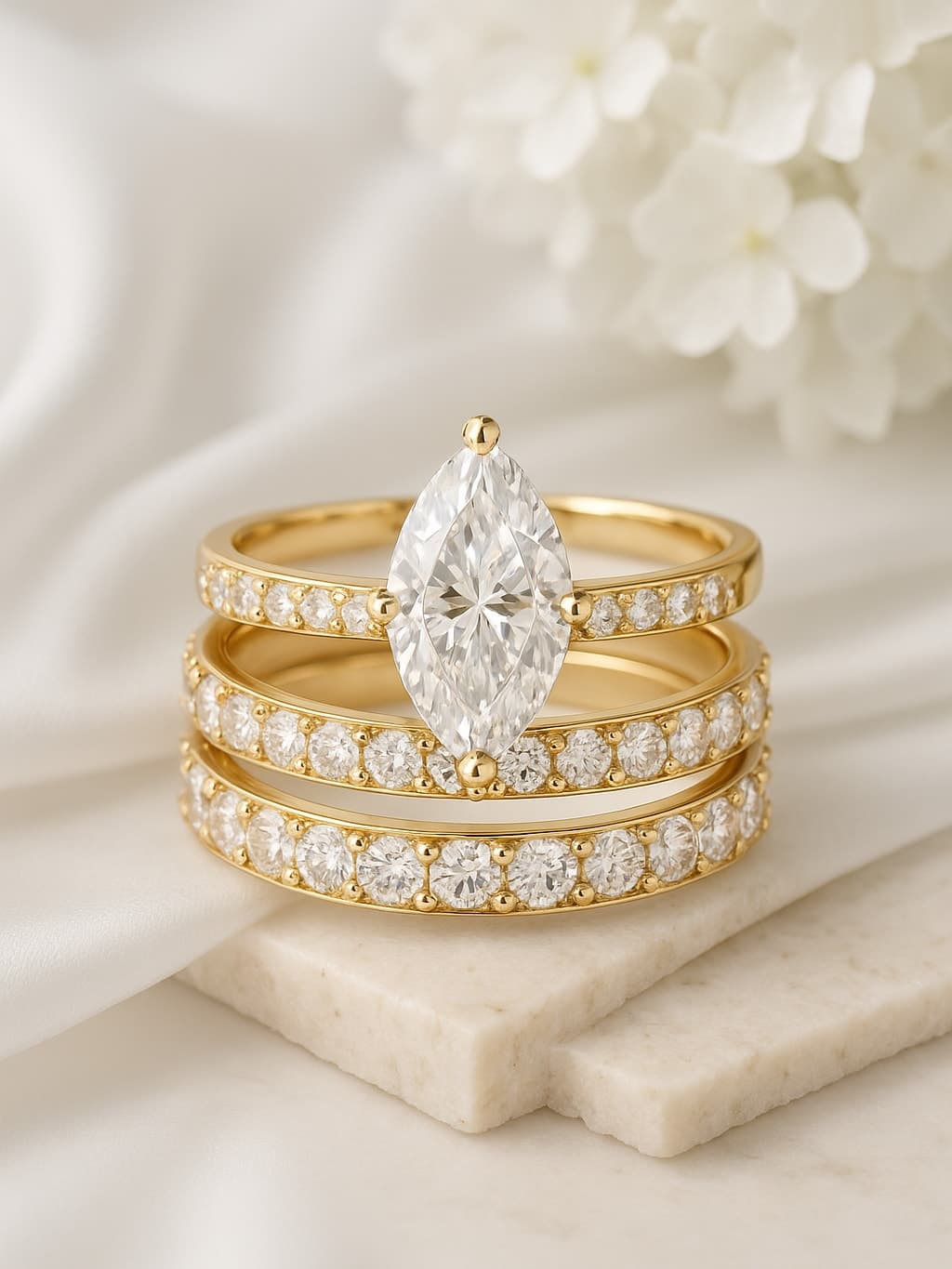 14K Gold Marquise Cut Ring Set